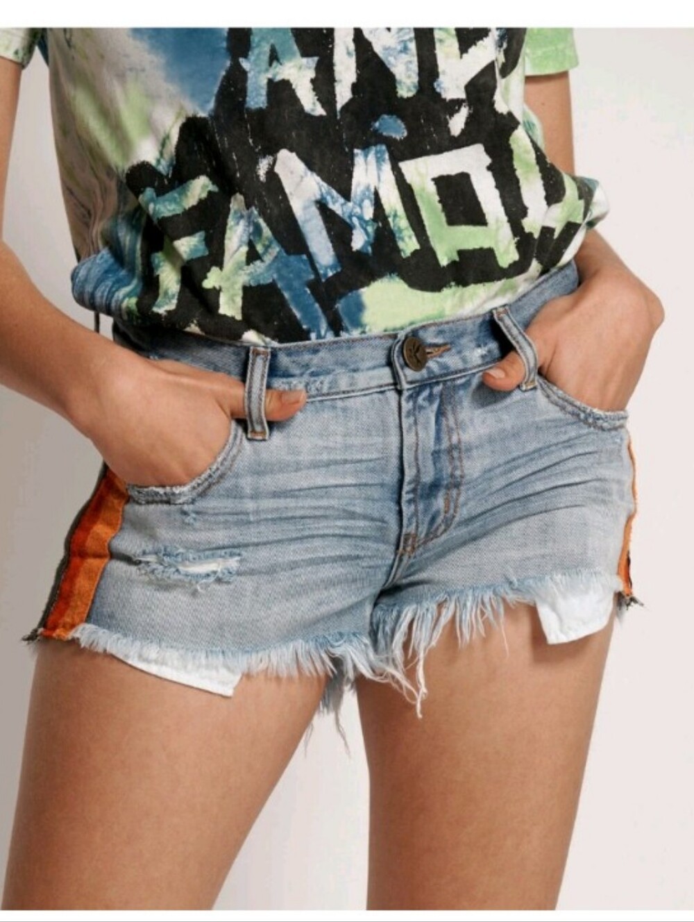 One Teaspoon Retro Stripe Bonita Low Waist Denim Short in Montana Sz 27